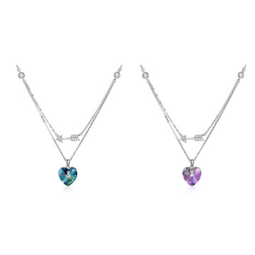 Latest Design New Fashion Necklace Jewelry Statement Gift Elegant Crystal Colorful 925 Sterling Silver Heart Simple Necklace